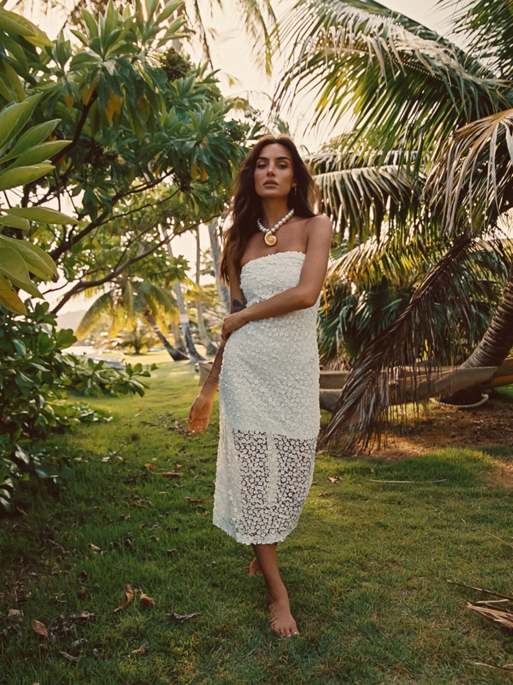 12th Tribe Hannah White Floral Applique Midi Dress - Bridal